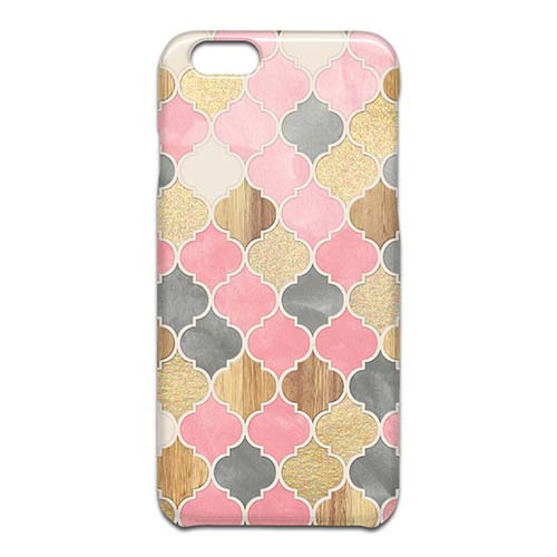 Silver Grey Soft Pink Wood and Gold Moroccan Pattern スマホケース